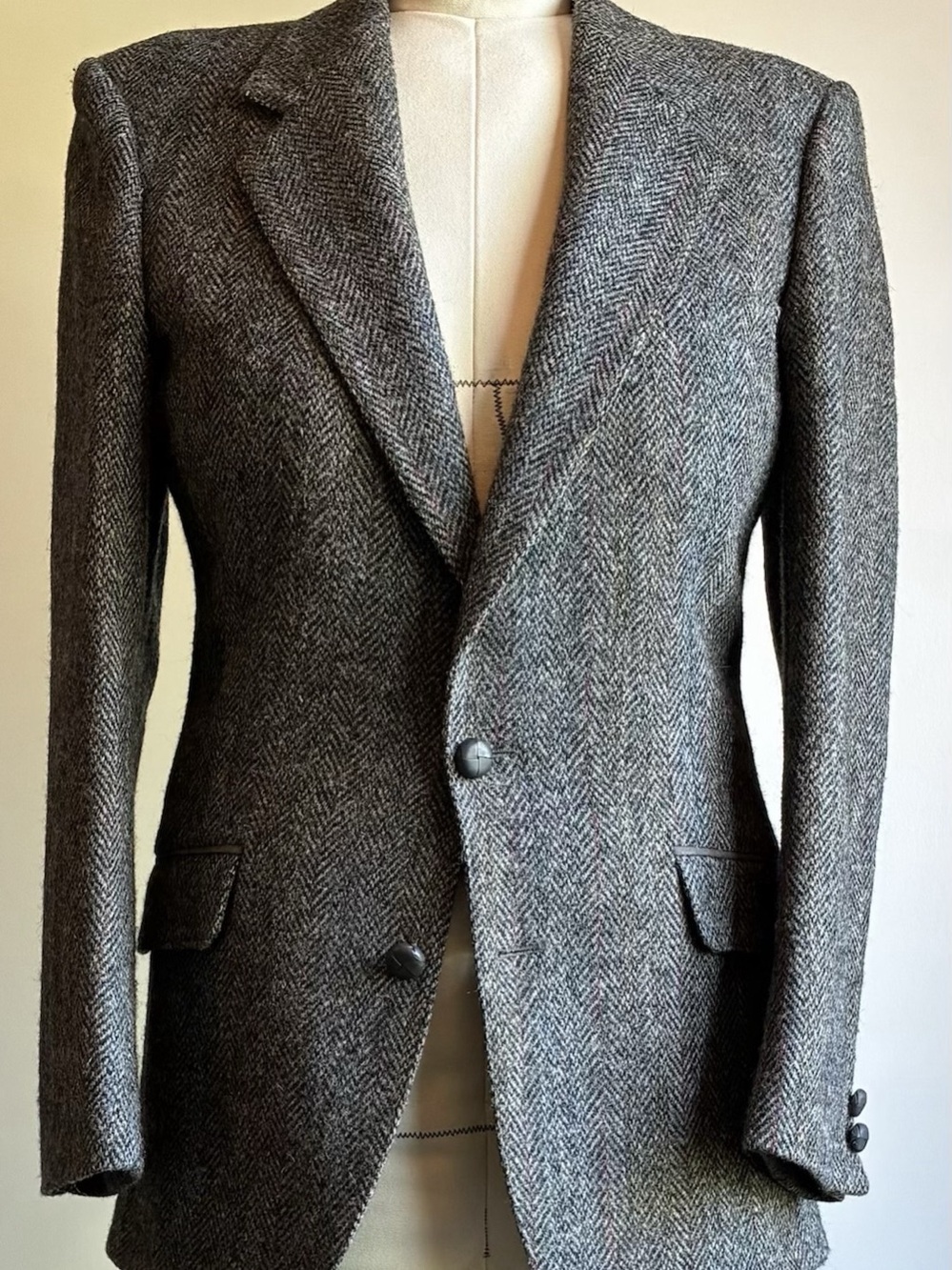 Vintage Harris Tweed Leishman Gray Herringbone Wool Blazer 34R S/M